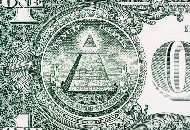 Pyramid macro close-up on a banknote of 1 US dollars. Detail of one dollar bill. Big large size.